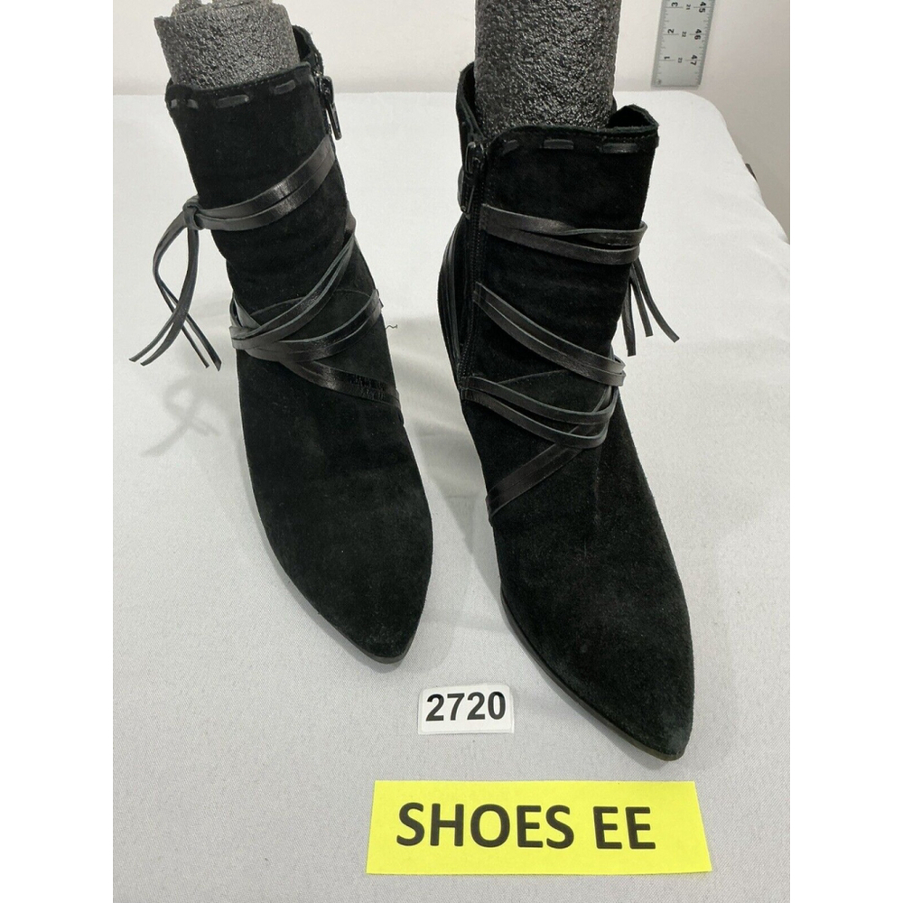 Womans Progetto 39 (8) Black Suede Strappy Pointed Toe Heel Ankle Boots